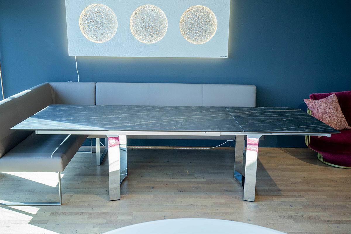 Bacher - Esstisch Mirado Tischplatte Keramik Matt Rock Anthrazit Gestell Chrom Hochglanz Ausziehbar - 4