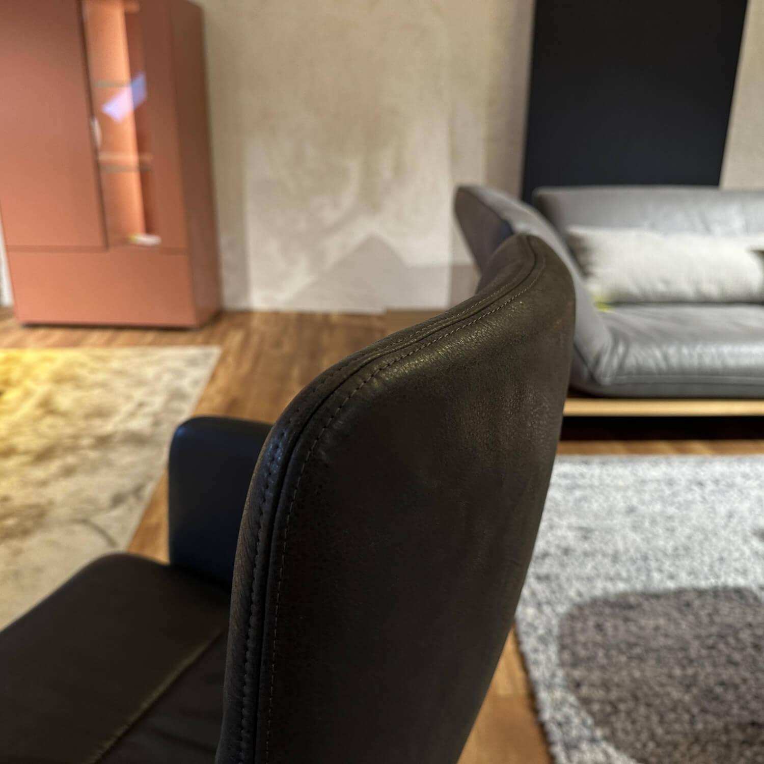 KFF - 6er Set Stuhl Leder Rawhide Black 356 Schwarz Grau Gestell Struktur Anthrazit M23 - 5