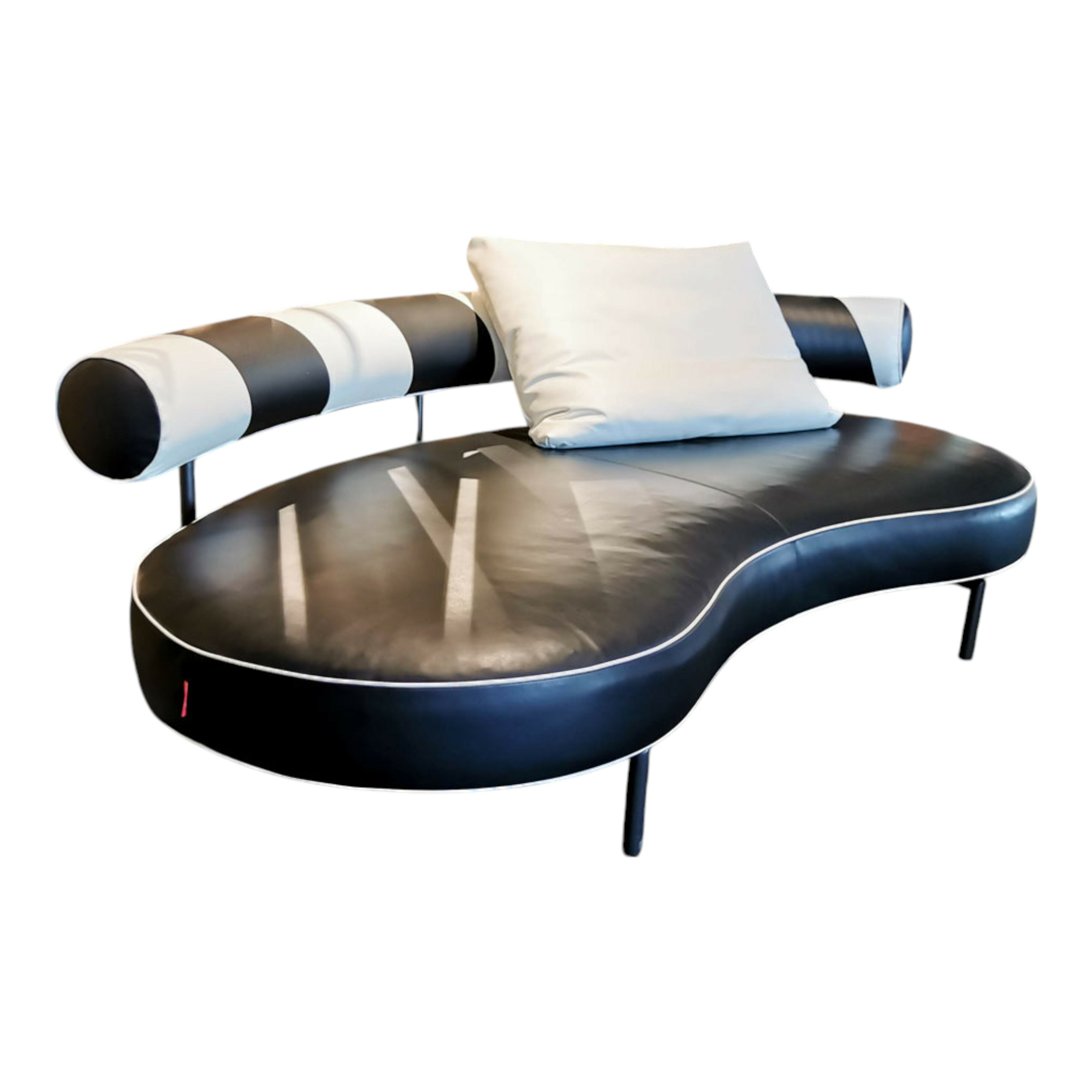 Flexform - Sofa Supermax Leder Pelle N412 Schwarz Rückenlehne Schwarz Weiß Gestell Metall Brüniert - 1