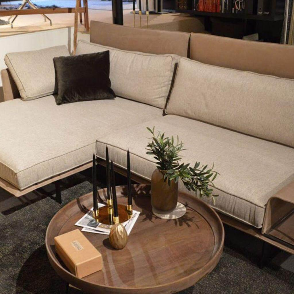 IP Design - Ecksofa Cube Air Stoff Kat. 10 Beige Grau Gestell Leder Braun Füße Metall Matt Schwarz - 7