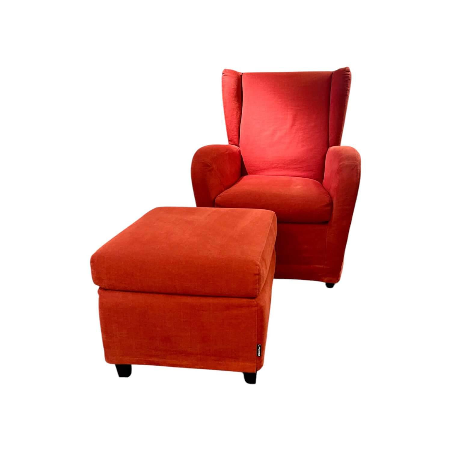 Contur - Sessel Sergio Stoff Chenille Terracotta Rot Inklusive Hocker - 1