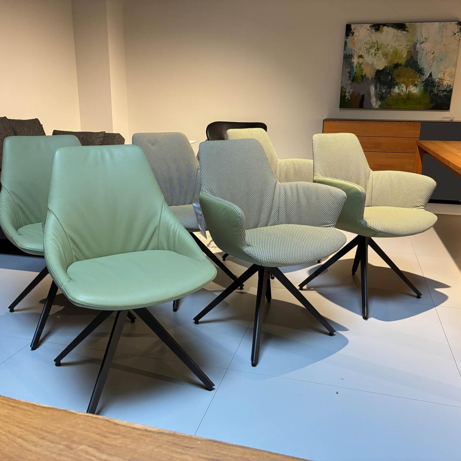 Bert Plantagie - 6er-Set Stuhl Maple Stativ Leder Tendens LD0038 Pistache Grün Stoff Daffodil 06 Grape Beige Gestell Metall Anthrazit - 5