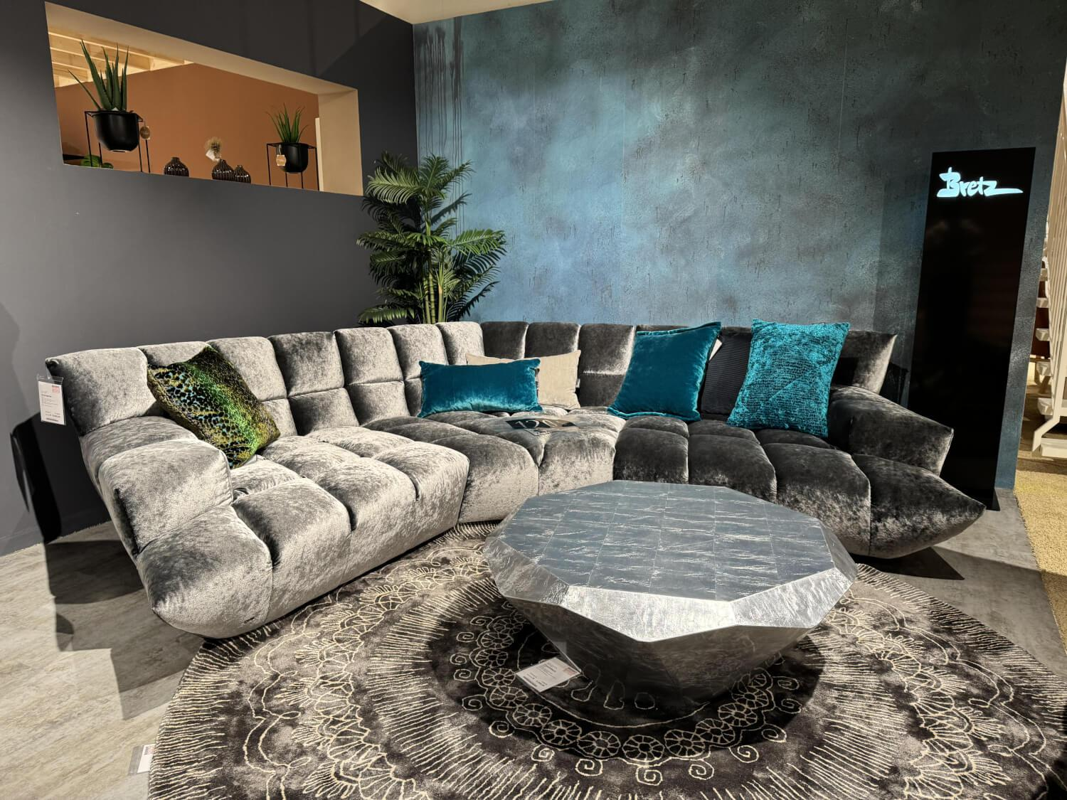Bretz - Büromöbel Sitzgarnitur Cloud 7 Stoff Velvet Silberschimmer Grau mit 5 Kissen - 5