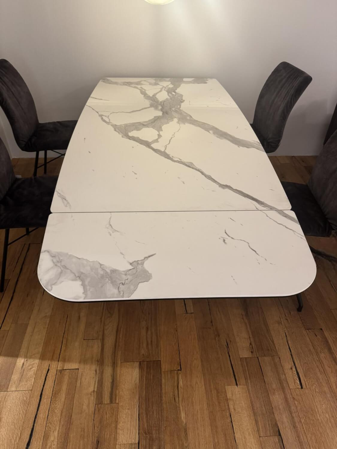 Contur - Esstisch Savona Tischplatte Keramik Marble Statuario Matt Weiß Grau Gestell Metall Quarzo 7039 Grau Pulverbeschichtet Ausziehbar - 4