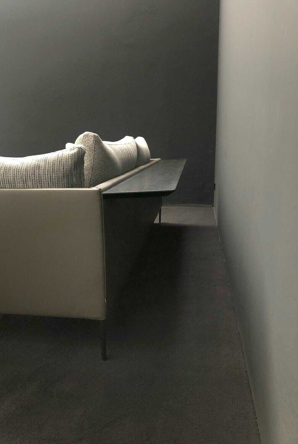 Sofa Pilotis Stoff 90/600 Braun Grün mit Rückenablage, Kissen und Hocker