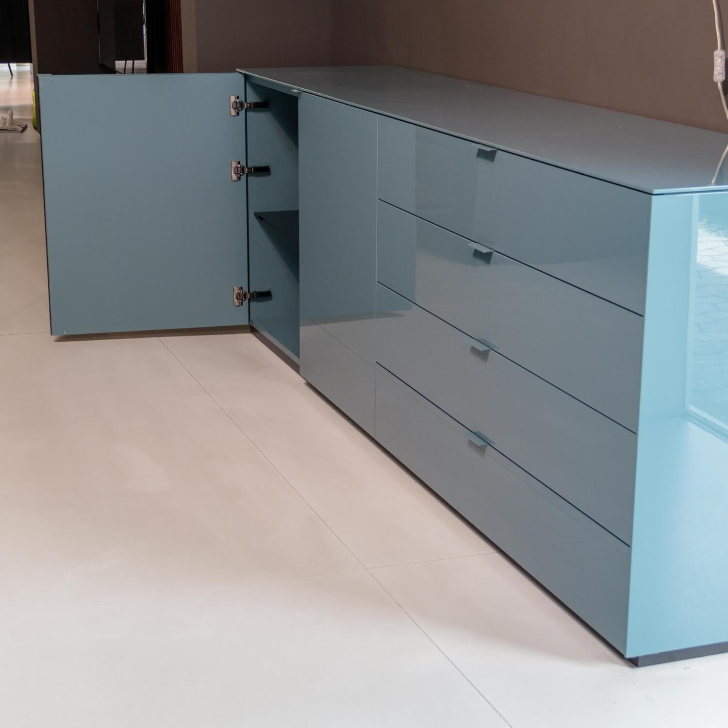 Kettnaker - Sideboard Lack Hochglanz Graublau Glasfachboden Rauchglas Klar - 3