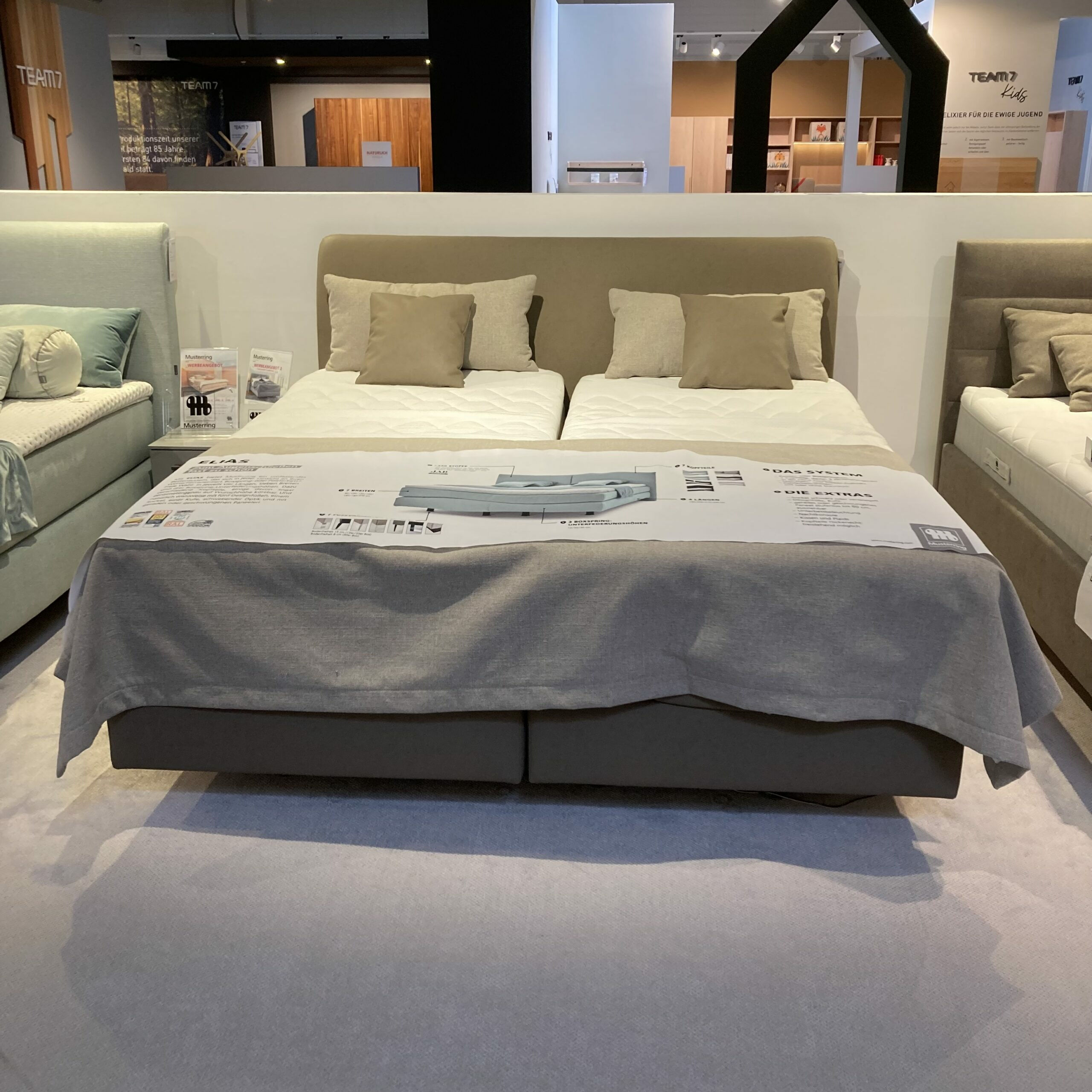 Musterring - Boxspringbett Elias Stoff Kariba Grau Metallfüße Schwarz mit 2 Matratzen - 4