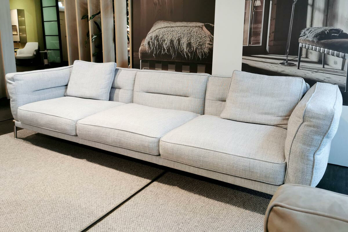 Flexform - Sofa Adda Stoff Topazio 990 Hellgrau Gestell Metall Satiniert Mit 2 Kissen - 7