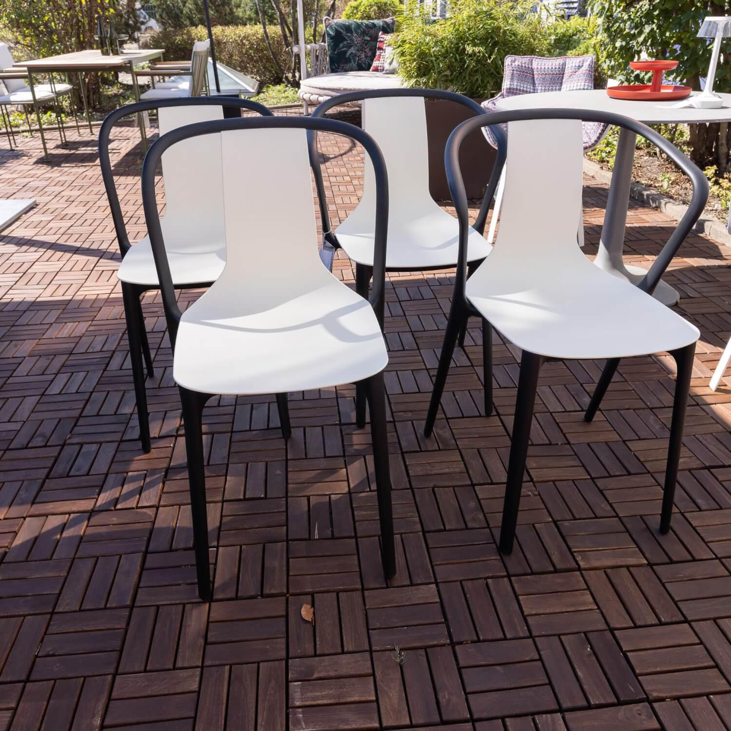 4er-Set Stuhl Outdoor Belleville Sitzschale Plastik Creme Gestell Kunststoff Tiefschwarz