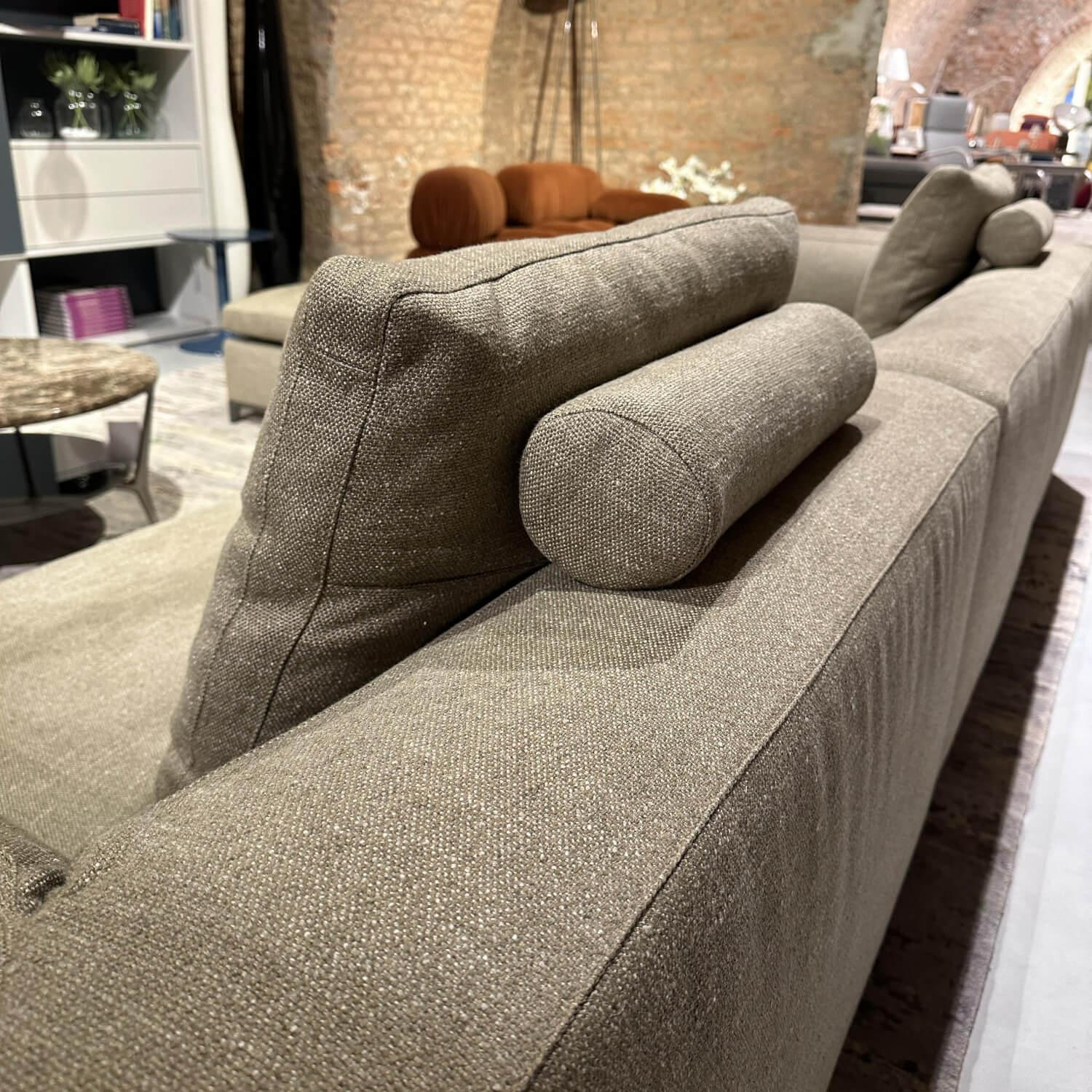 B&B Italia - Ecksofa Michel Club Stoff Sapri Beola Super 2480112 Grau Gestell Nickel Bronzefarben Mit Rückenkissen - 4