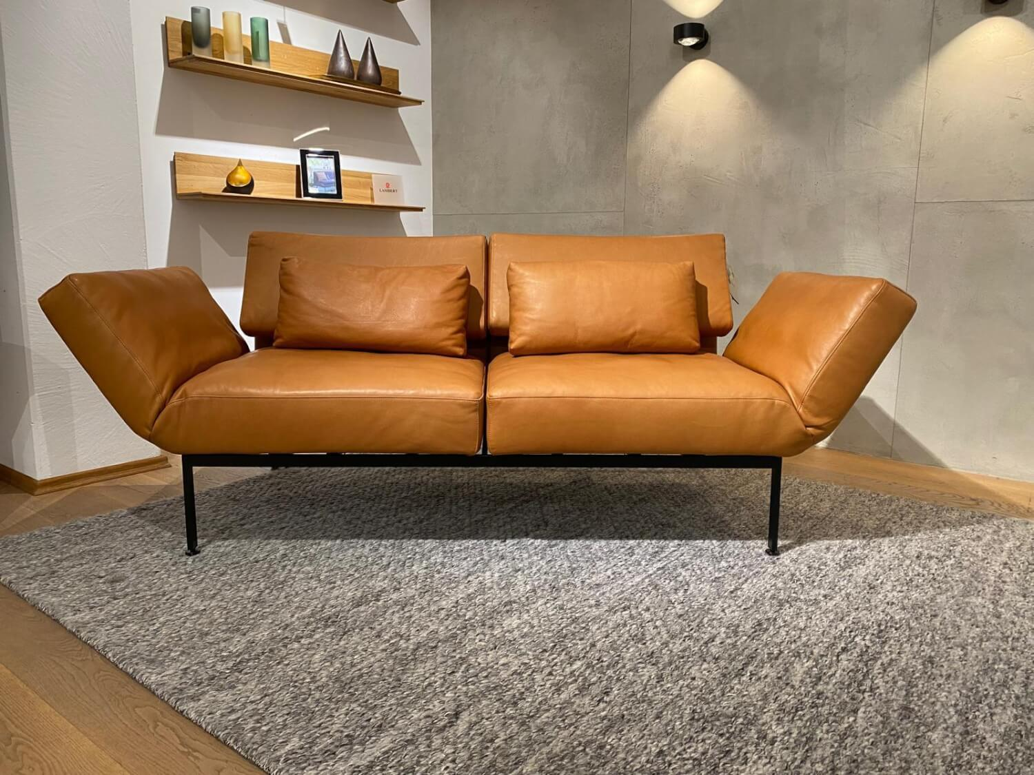 Brühl - Sofa Zweisitzer Roro Soft Medium Leder 570 Pearl Cognac Braun Gestell Schwarz - 6