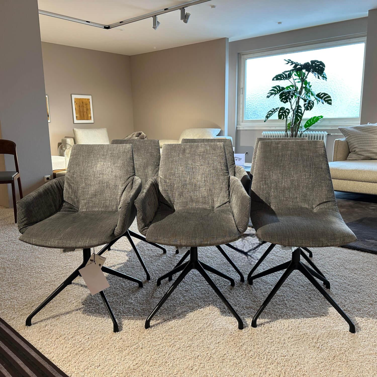 Team 7 - 6er Set Drehstuhl Lui Leger Stoff MA Maple MA 162 Grau Gestell Metall Schwarz Matt - 3