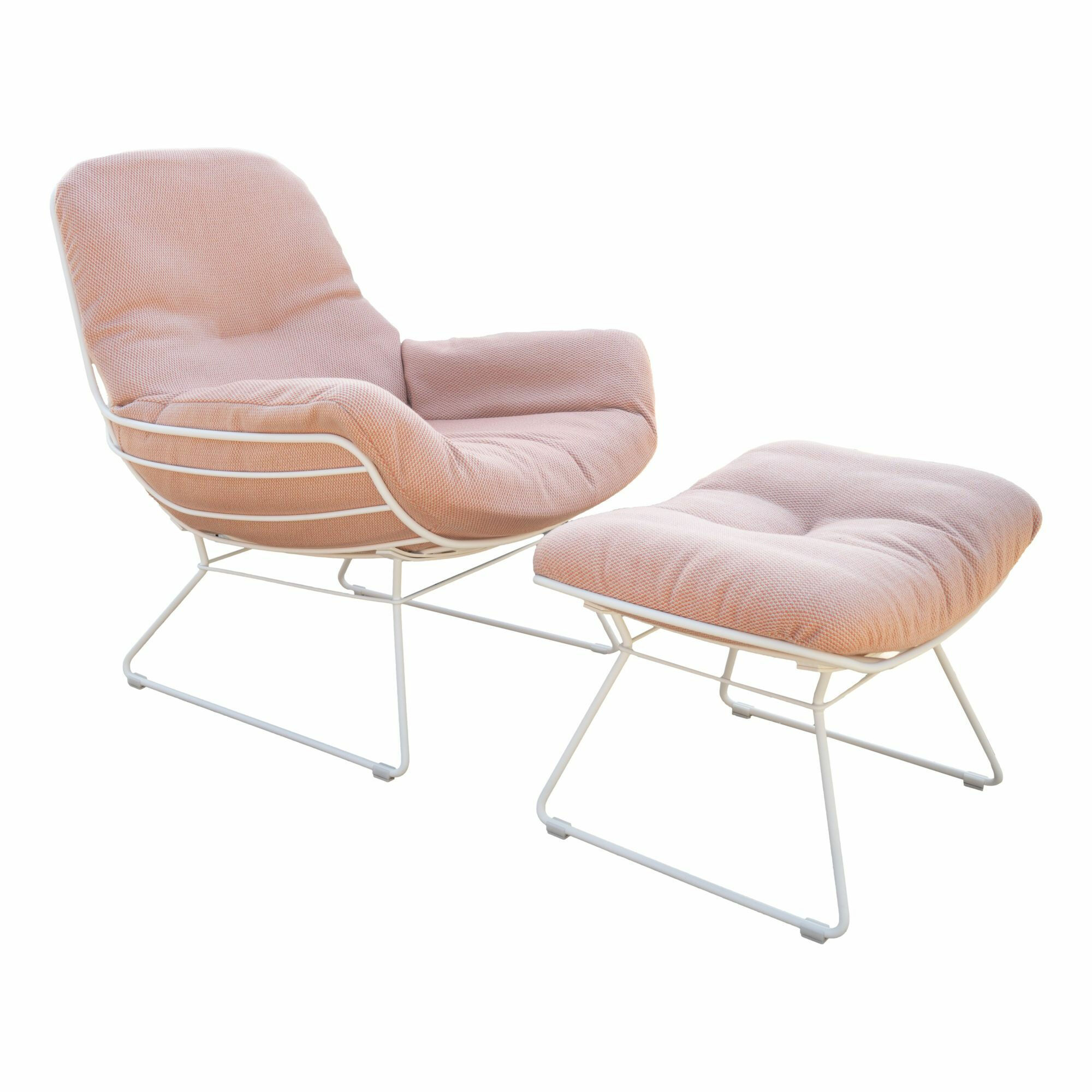 Freifrau - Sessel Lounge Chair Leyasol Outdoor Stoff Lopi Tengerine Rosa Gestell Weiß mit Hocker - 1