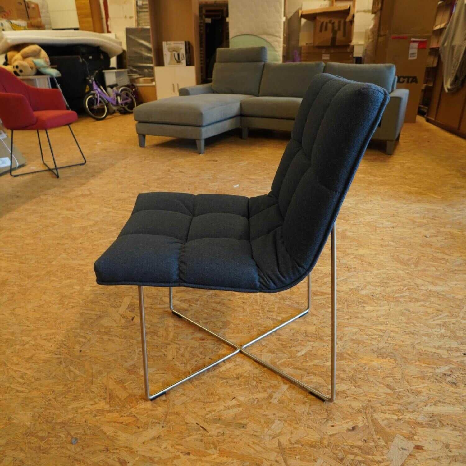 4er-Set Stuhl Gesteppt Stoff Blau Untergestell Metall