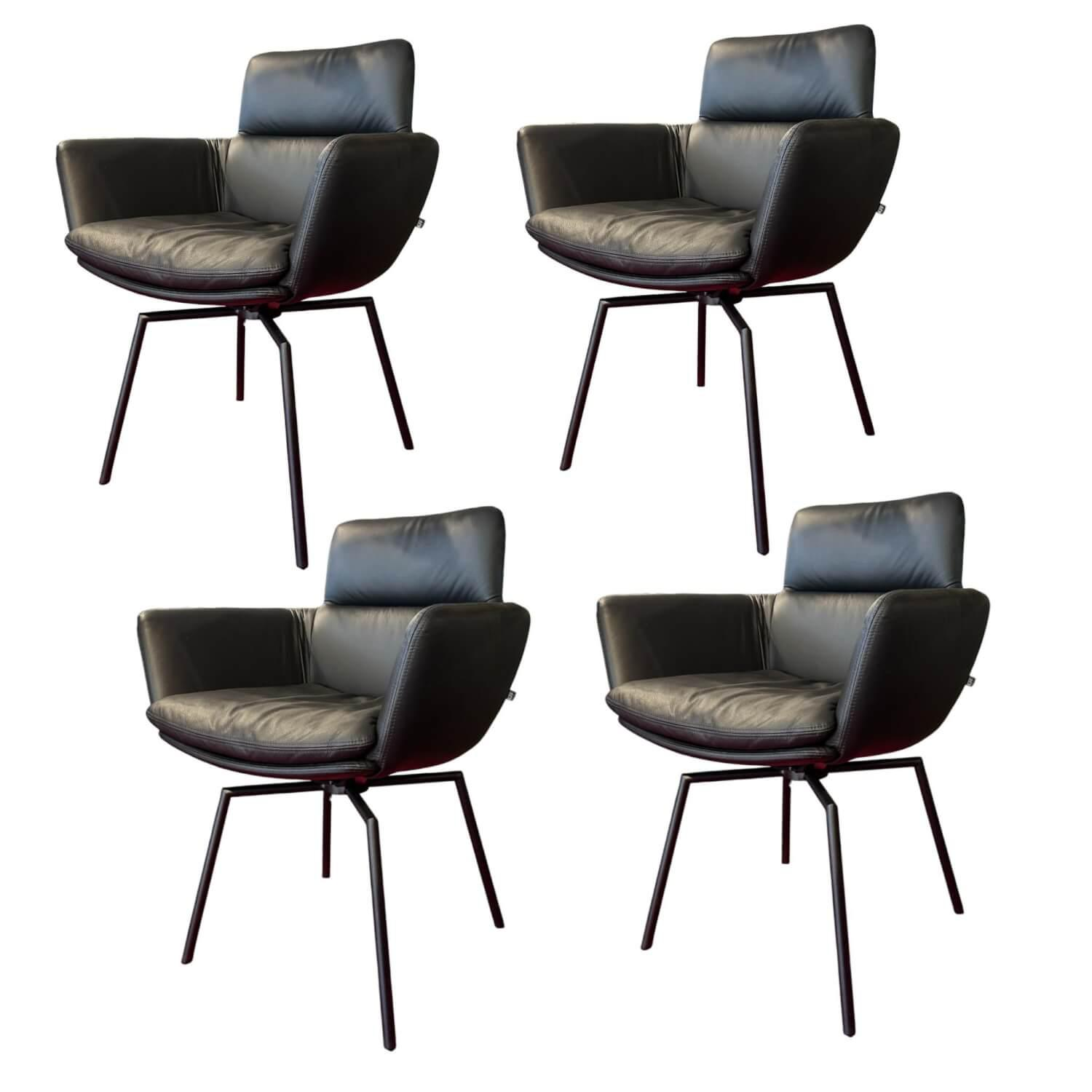 KFF - 4er-Set Stuhl Faye Leder Milano 260 Schwarz 4 Fuß Rundrohrgestell Struktur Schwarz M02 - 1