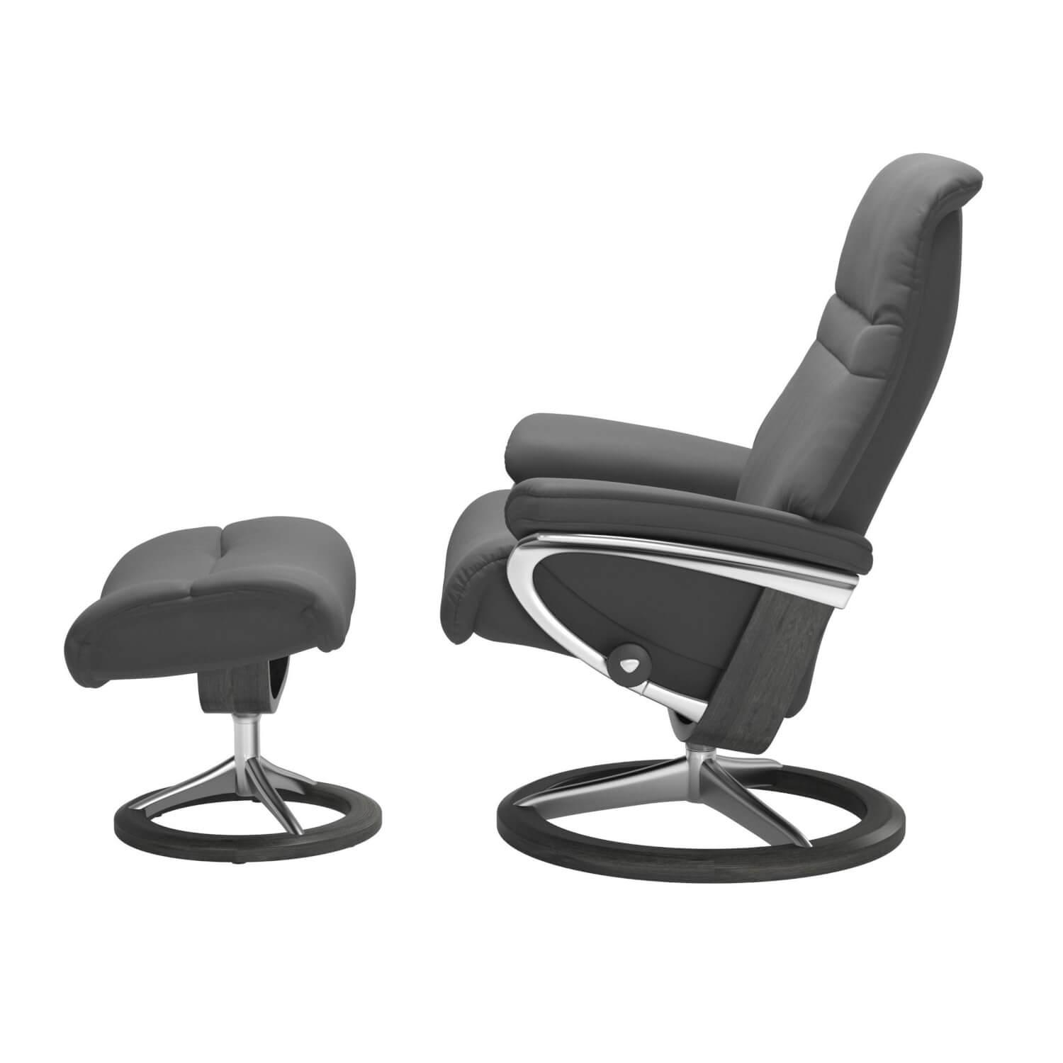 Stressless - Relaxsessel Sunrise M Leder Batic Grey Grau Base Signature Poliertes Metall Holz Grau Gebeizt Mit Hocker - 4