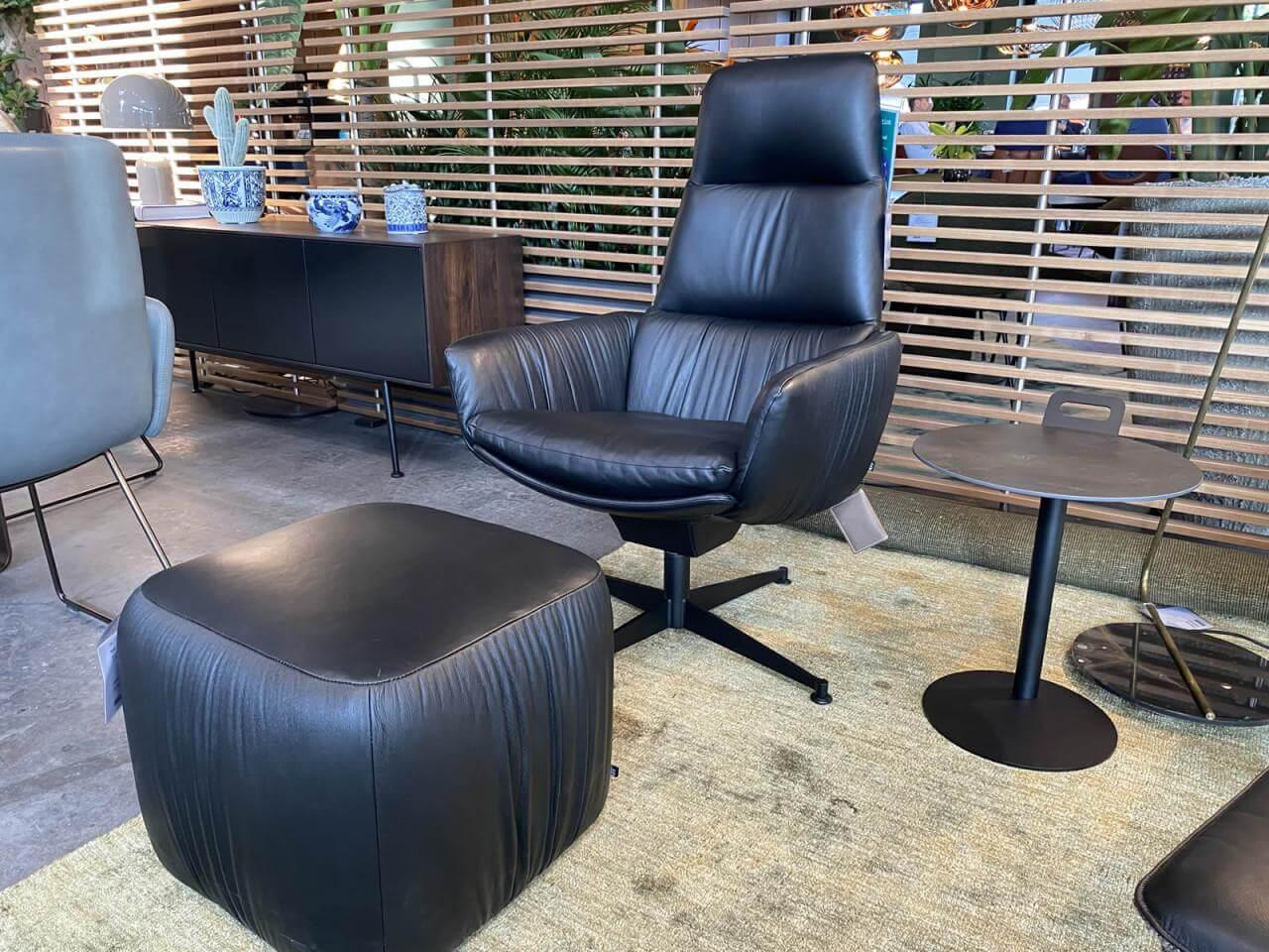 KFF - Sessel Faye Casual Leder Sauvage Schwarz 5 Sternfuß Metall Schwarz Inklusive Hocker - 4