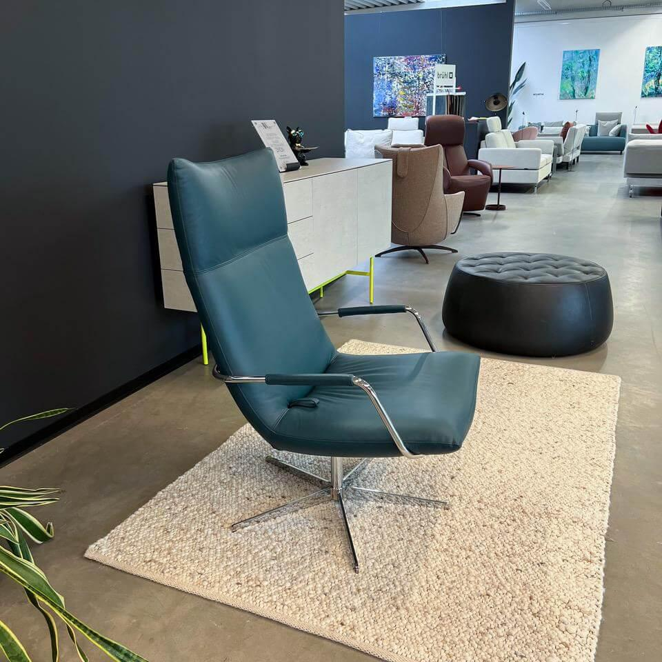 Brühl - Sessel Gerard Leder Ascot Petrol Blau Sternfuß Metall Verchromt Glänzend - 5