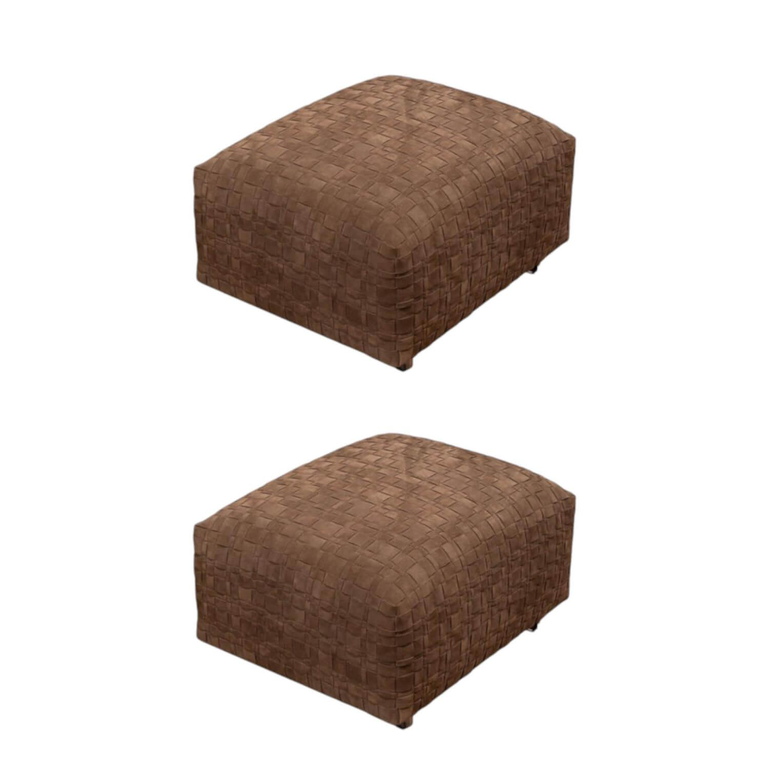 Flexform - 2er Set Hocker Bangkok Leder Wildleder Dunkelbraun Gestell Satiniert - 1