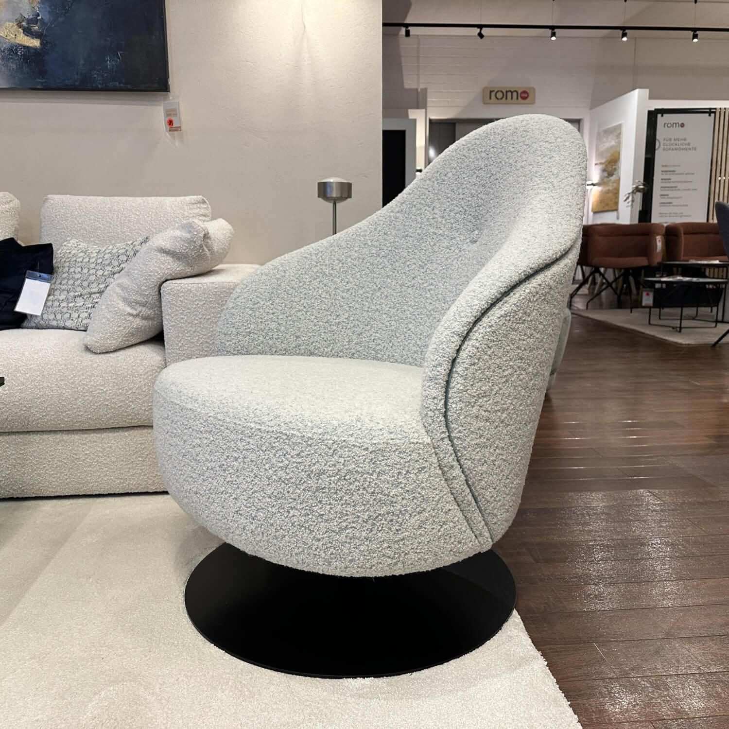 Werther - Sessel Salon Filippo Uecher Stoff Scapigliata 80 Seafoam Beige Blau Drehteller Schwarz - 2