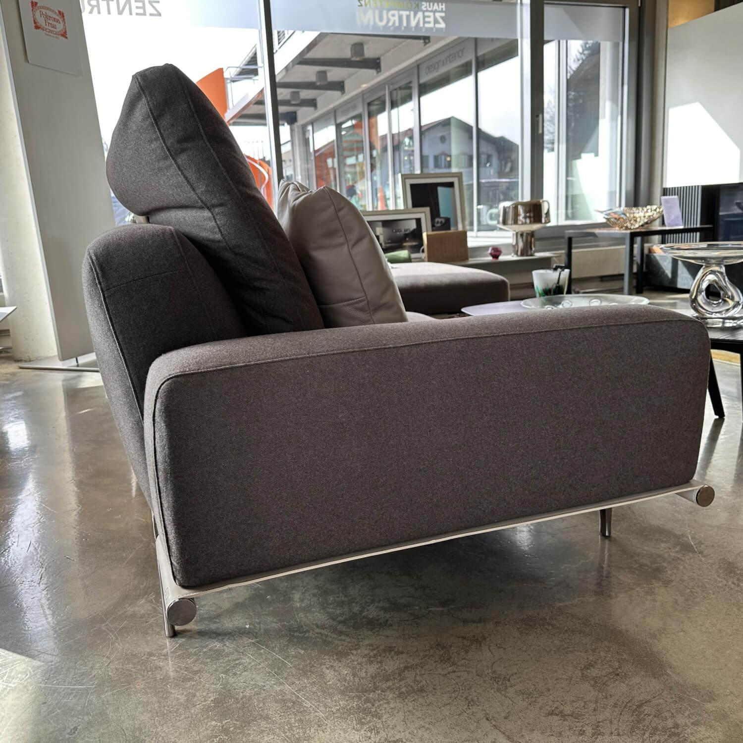 Poltrona Frau - Ecksofa Let it Be Stoff Giano 15247 Col. 7 Braun Grau Leder Saddle Extra Corda Beige - 5