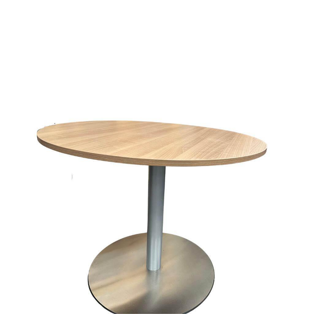 Vario - Besprechungstisch Lets Talk Round 90cm Platte Nussbaum Gestell Weiß Aluminium Tellerfuß Edelstahl Gebürstet - 1