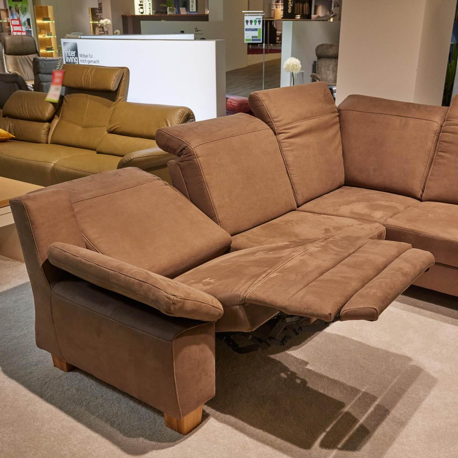 Modulmaster - Polstergruppe Eckgarnitur Menorca Comfort Stoff Maine Schoko 08143/18 Fuß Eiche Massiv Geölt Mit Relaxsessel RX 153 Dreamline Bezug 08143/18 Maine Schoko Tellerfuß Eiche Geölt - 5