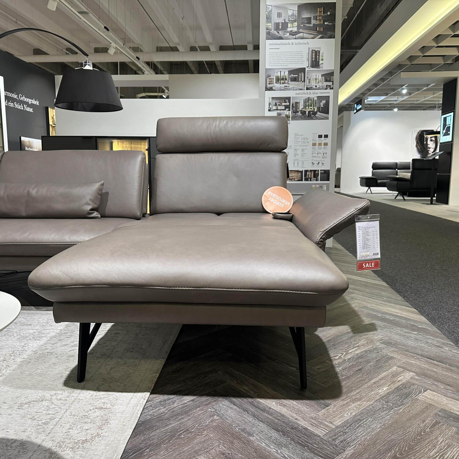 himolla - Ecksofa 1928 Leder Soft Nappa 22 Shadow Grau Inkl. Hocker Gestell Pulverbeschichtet Schwarz - 5