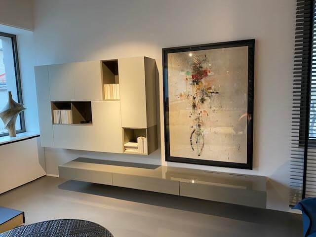 Kettnaker - Wohnwand Alea Hängekombination Lack Und Glas Matt Kiesel Grau Weiß Lowboard Lack Quarz Grau Hochglanz - 2