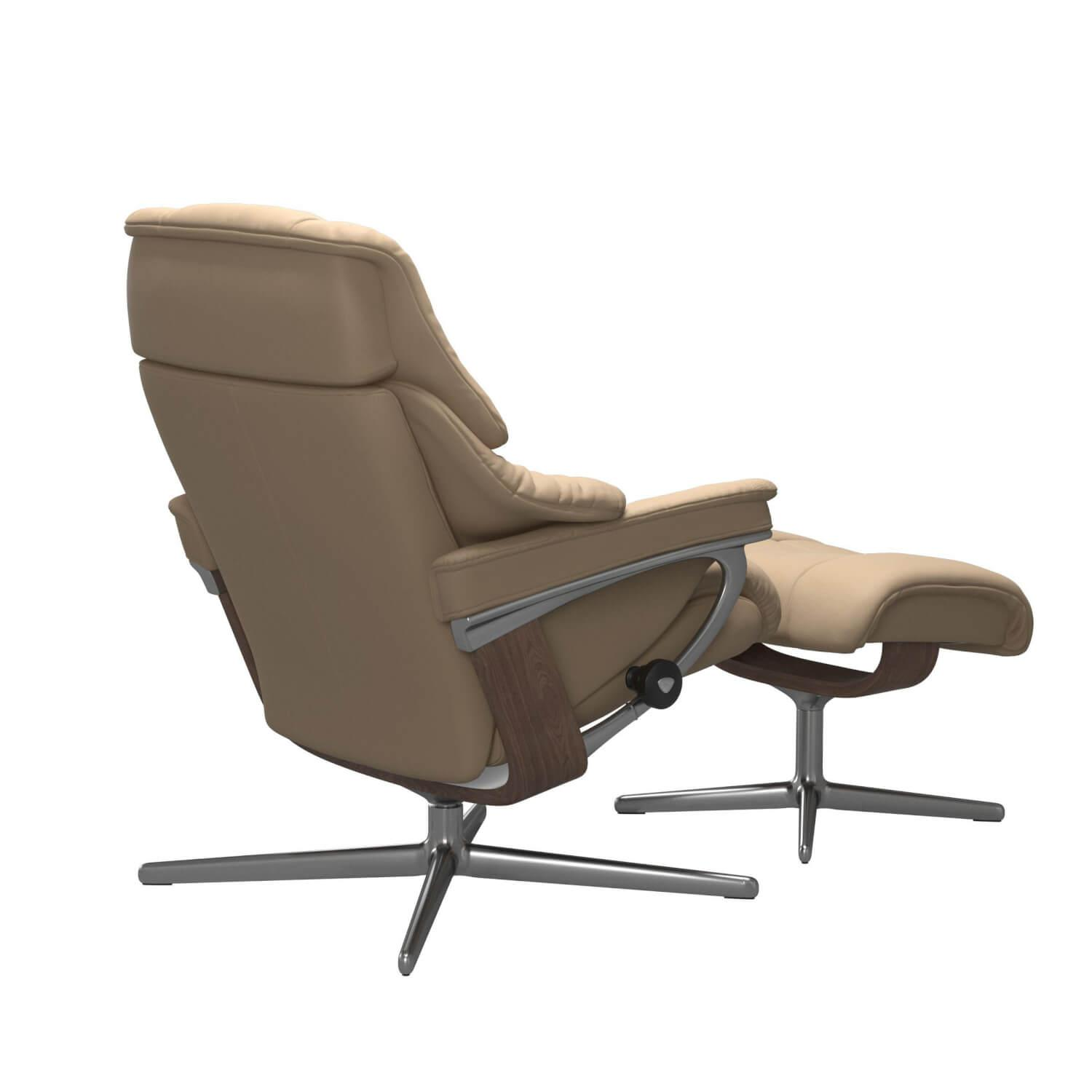 Stressless - Recliner Reno M Leather Paloma 20 Beige Base Cross 40 Alu Wood 06 Walnut With Stool - 4