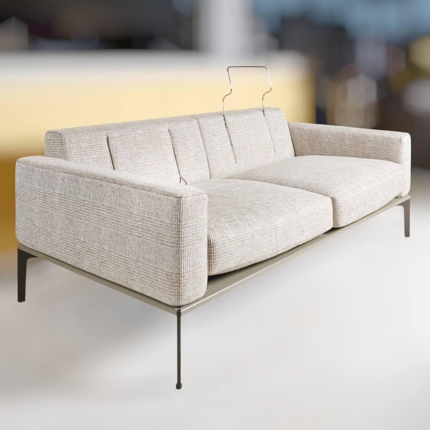 Bielefelder Werkstätten - Sofa Spirit 2 80 Stoff Scott BW 1769 272 Creme Beige Grau Füße Metall Beige Grau Mit Schmalen Armlehnen Und Armlehnkissen - 8
