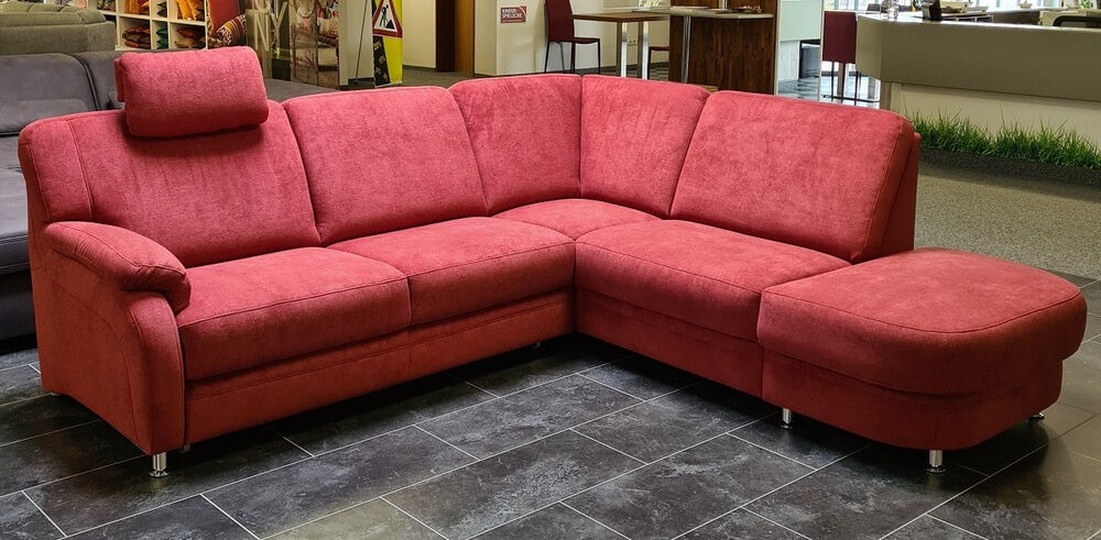 Zehdenick - Polstergarnitur KS 4975 Stoff Charly Red Rot Fuß Metall Alufarbig Silber Inklusive Hocker - 2