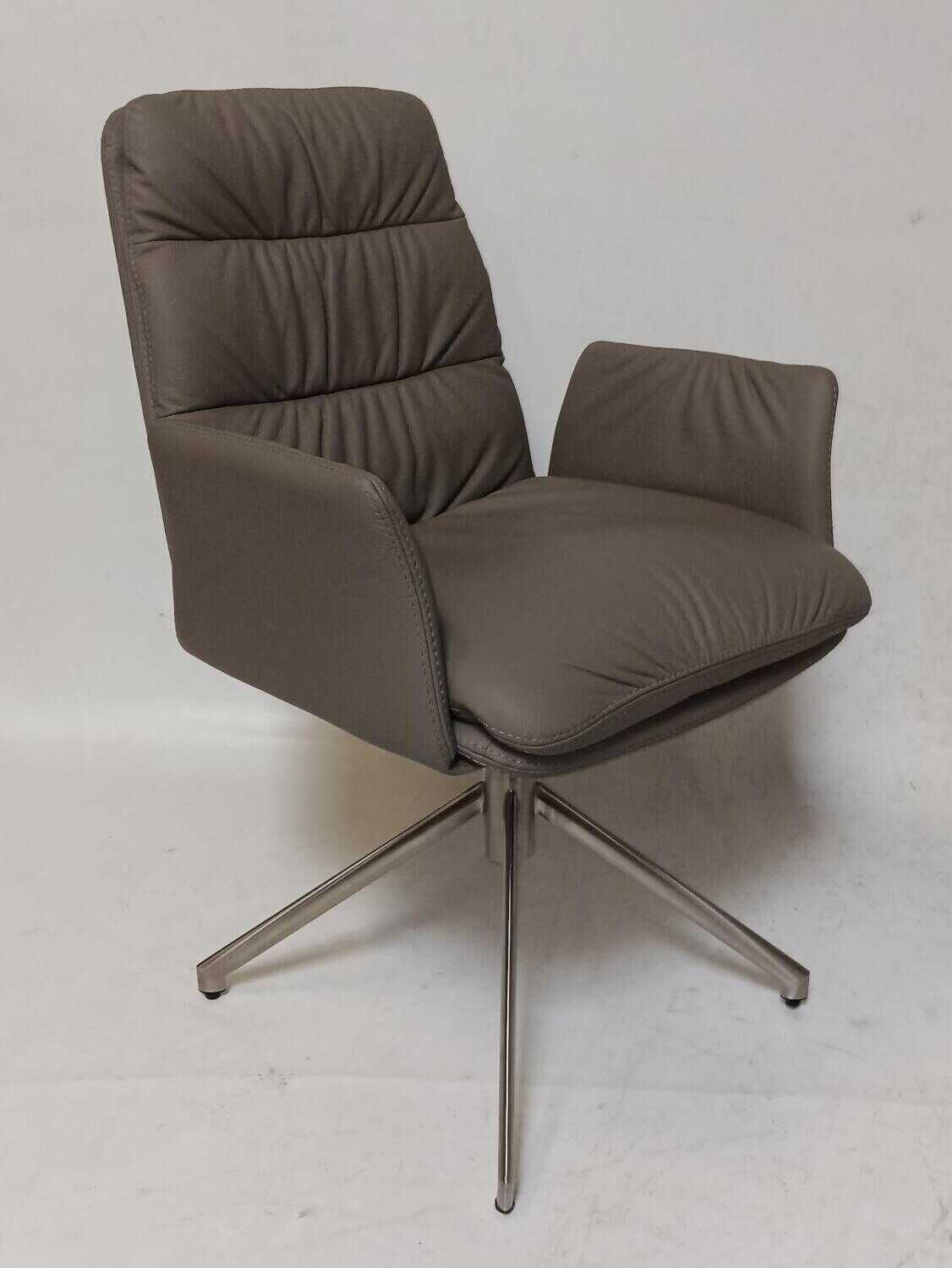 WK Wohnen - Stuhlgruppe 4er Set 707 WMA Leder Khaki Gestell Edelstahl Drehbar mit Wippfunktion - 1