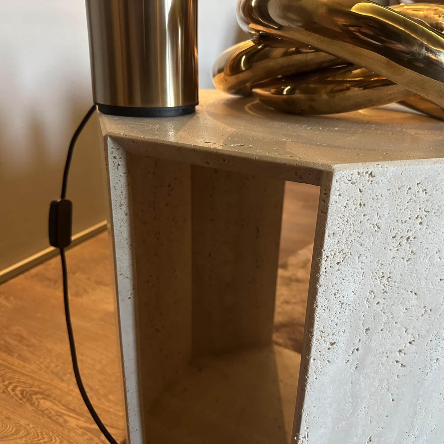 Galotti & Radice - 2er Set Beistelltisch Prism Stein Travertino Romano Natur Gebürstet - 4