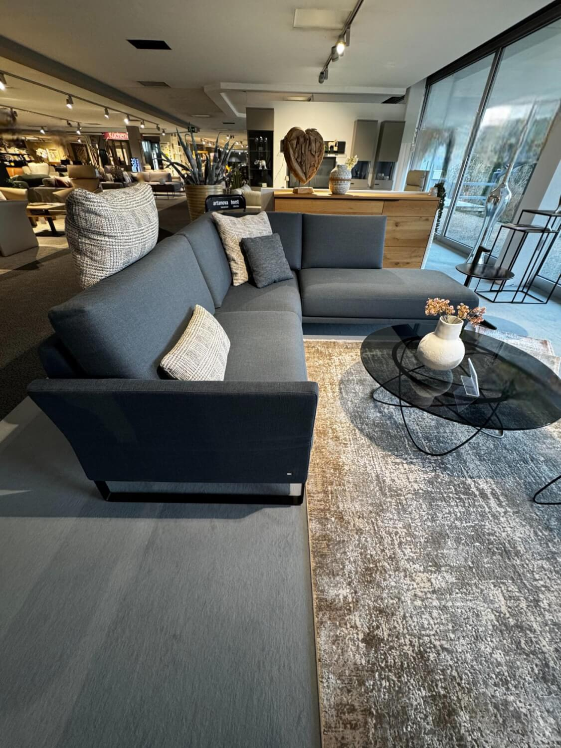 Rolf Benz - Ecksofa Cara Stoff 14 167 Azurblau Blau Grau Füße Schwarz Inklusive Kopfstützbügel Und Kissen - 4