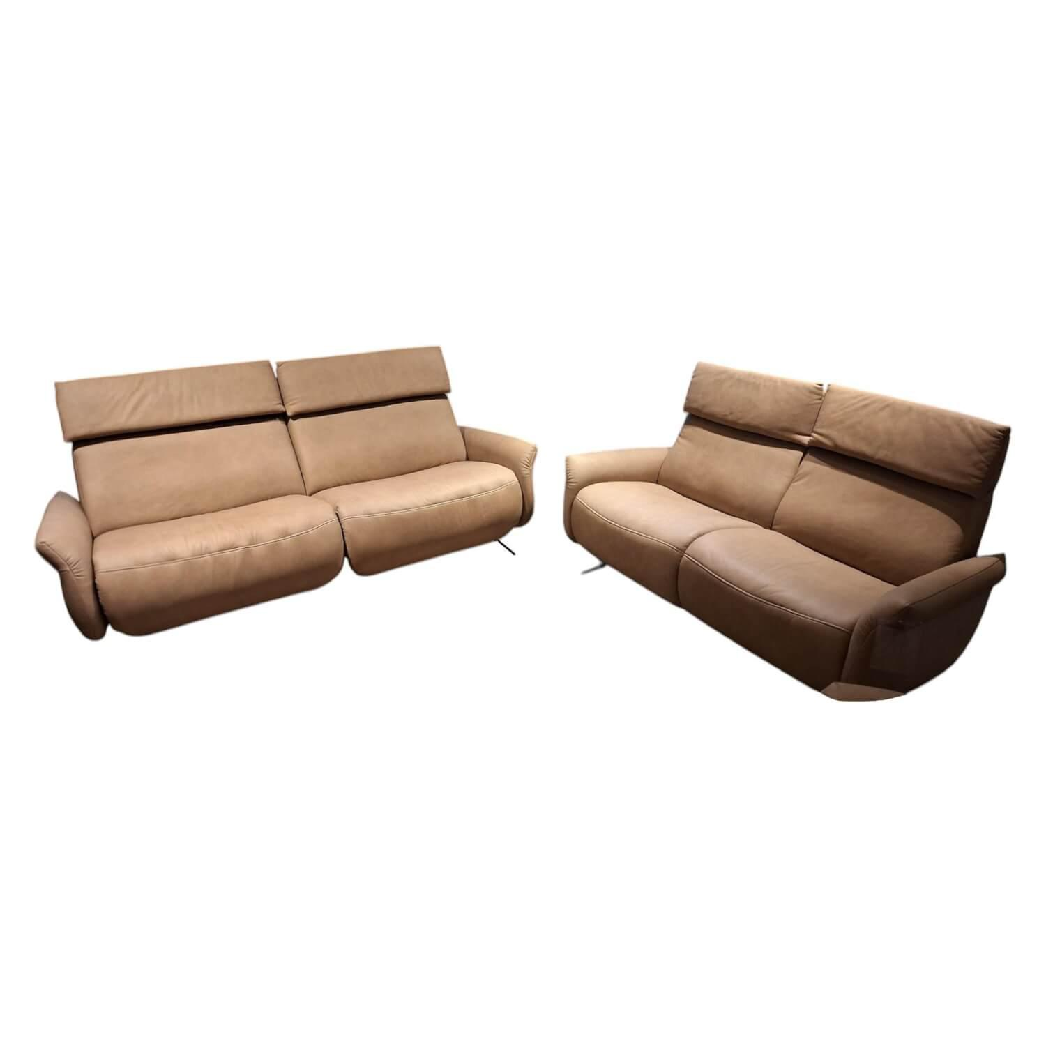 himolla - 2er Set Sofa 4151 Leder 27 Leonessa Desert Beige Metallkufe Anthrazit Mit Motorischer Wall Free Funktion Ohne Dekokissen - 1