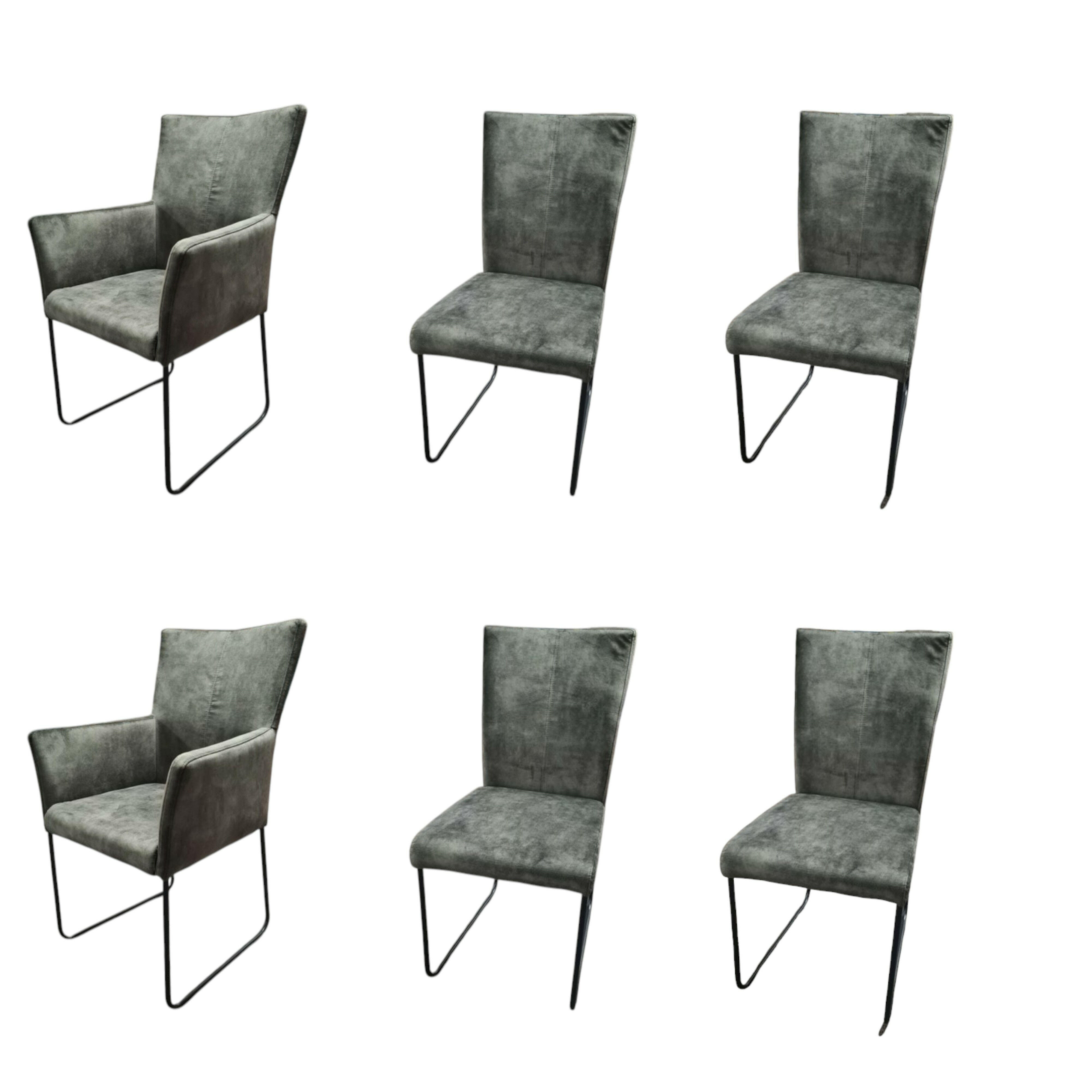 Natura - 6er-Set Stuhl 4110 Stoff Almeida Hunter Grün-Grau Kufe Schwarz Pulverbeschichtet - 1