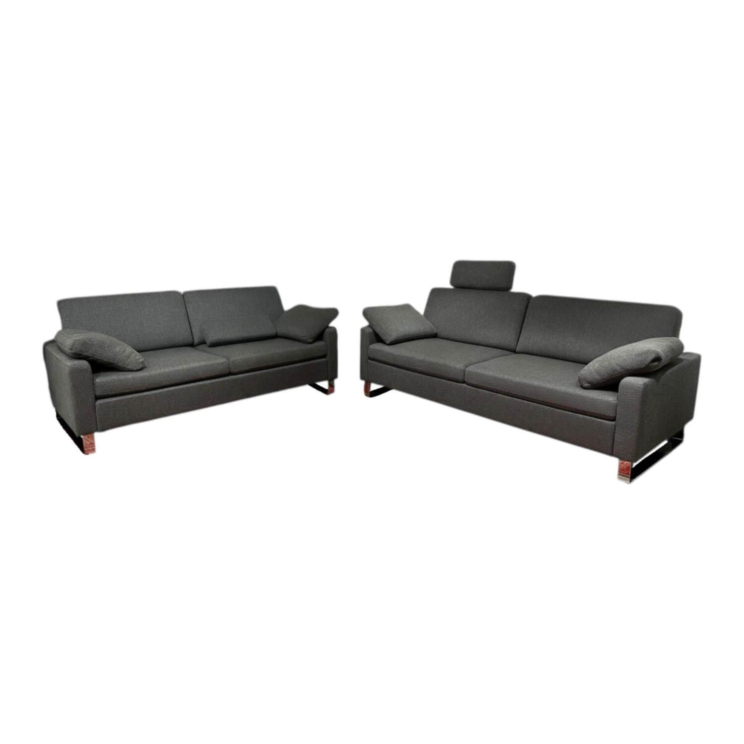 Brühl - 2er Set Sofa Alba Stoff 4491 93 Grau Metallkufe Glänzend Verchromt Mit Klappbarem Armteil - 1