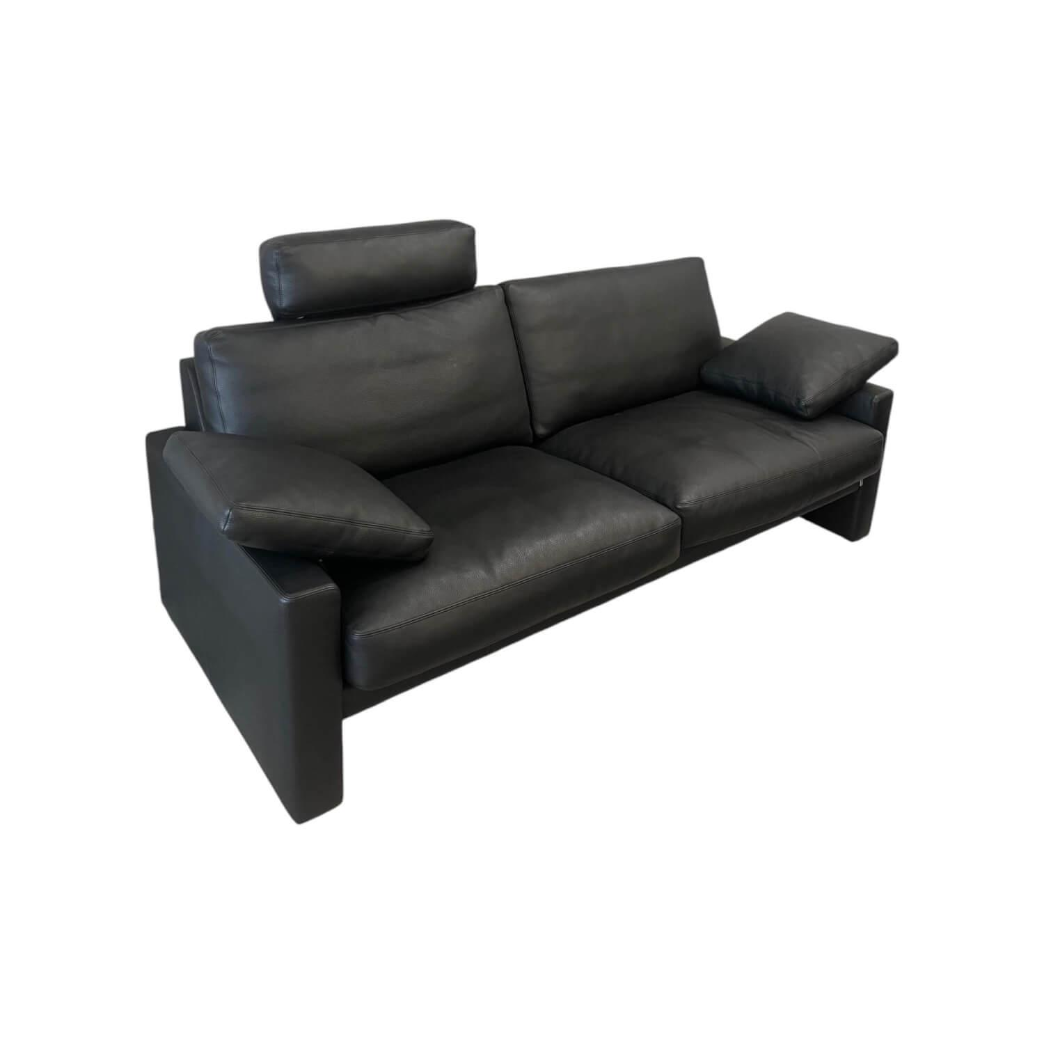 Erpo - Sofa Classic CL100 Leder Premium Schwarz Mit Verstellbarer Kopfstütze Und Armlehnkissen - 1