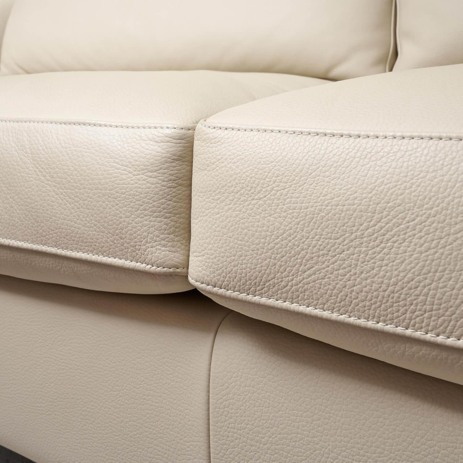 Bielefelder Werkstätten - Sofa Saloni Leder Normandie Kiesel BW 0140 020 Beige Gestell Eiche Wengefarbig - 6