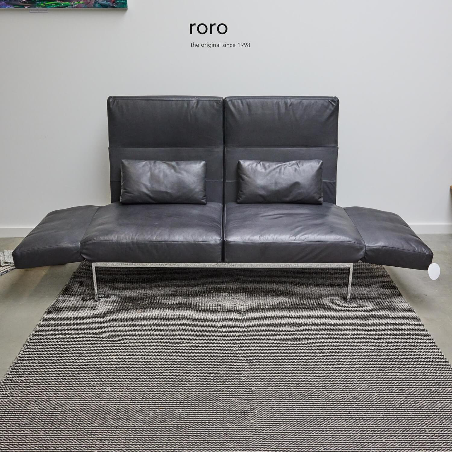 Brühl - Funktionssofa Roro Soft Leder Ranchero Schwarz Kufe Chrom Glänzend - 4