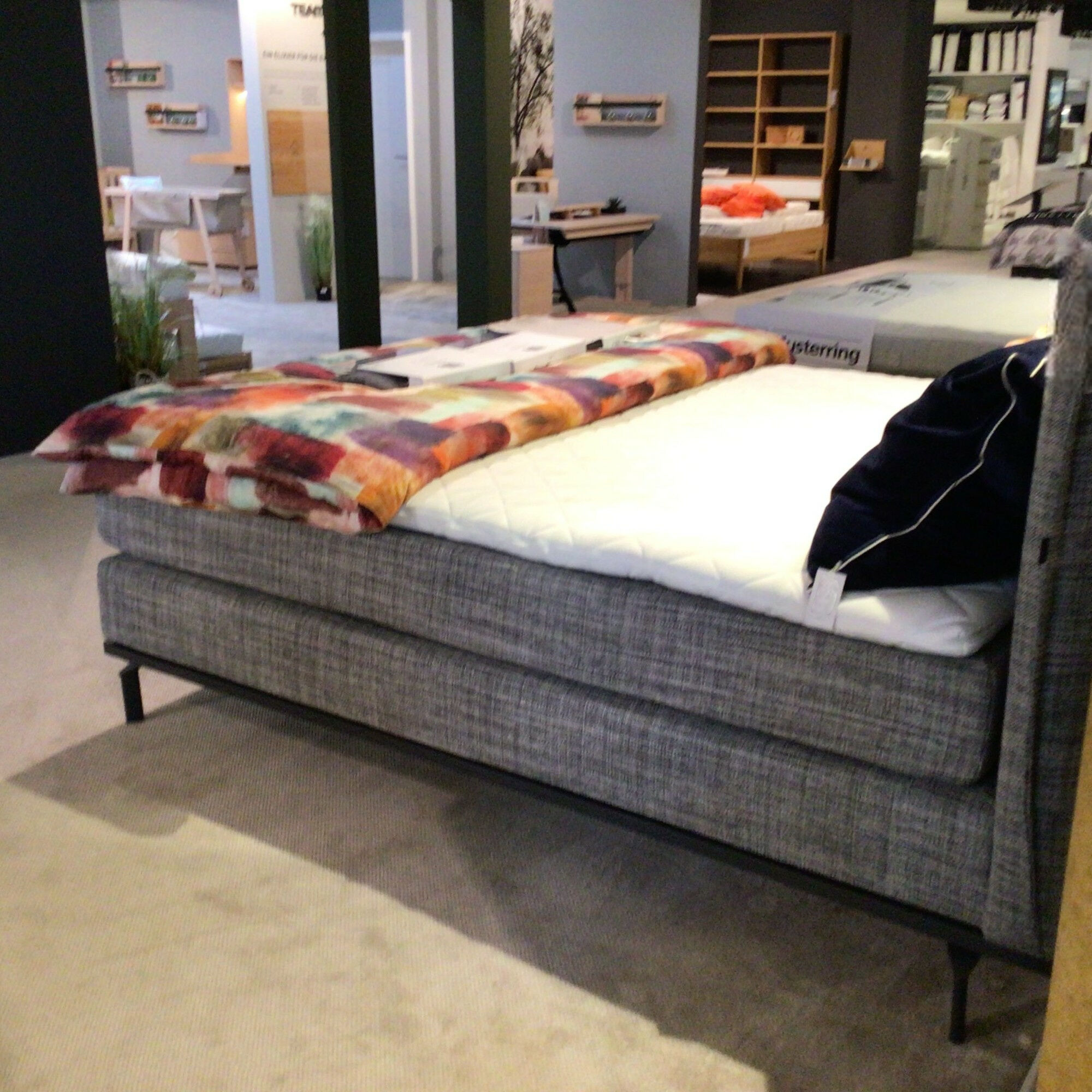 Musterring - Boxspring bed Delphi fabric JAB 15051 gray with mattress and topper - 3