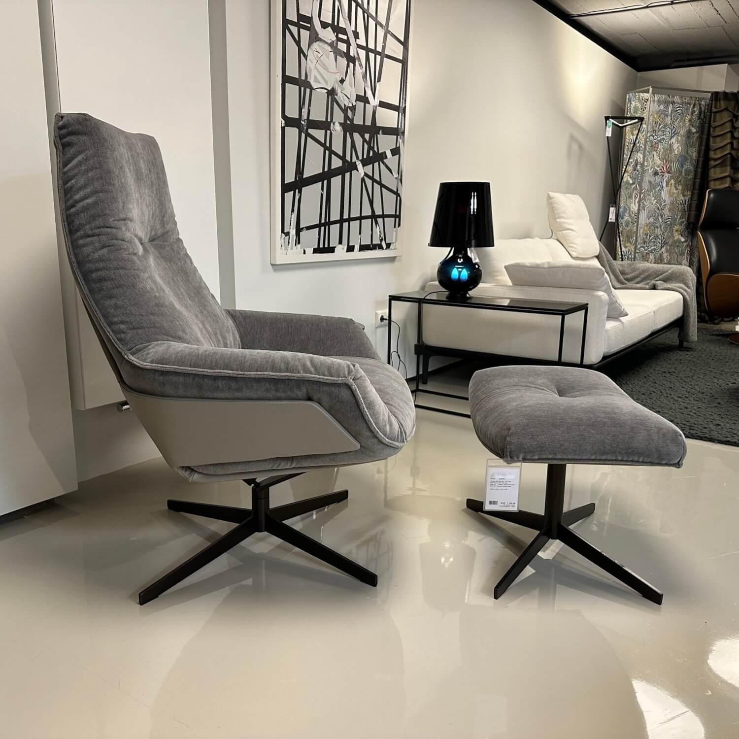 Bielefelder Werkstätten - Sessel Daron Stoff Savoy BW1792-494 Grau Außen Leder Normandie Grau mit Hocker - 7