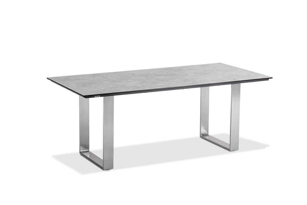 Tisch Noah Gestell Edelstahl Gebürstet Tischplatte HPL Zement