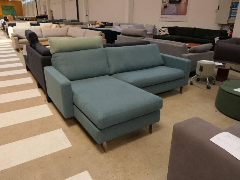 COR - Corner sofa Conseta fabric 8310 aqua blue blue narrow feet stainless steel V2A brushed With headrest fabric 8305 mint green green - 4