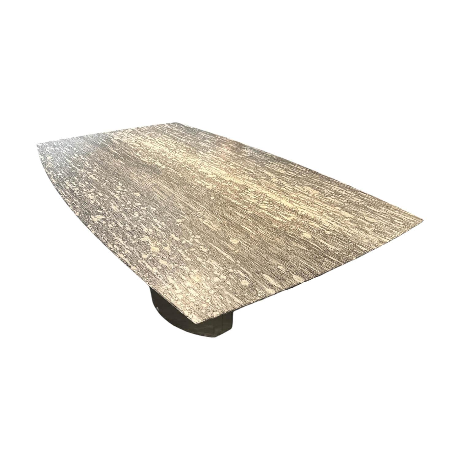 Draenert - Esstisch Adler 1224 Platte Gneis Grigio Beola Grau Geledert Sockel 2 Oval Edelstahl Matt Geschliffen Ohne Rollen - 1