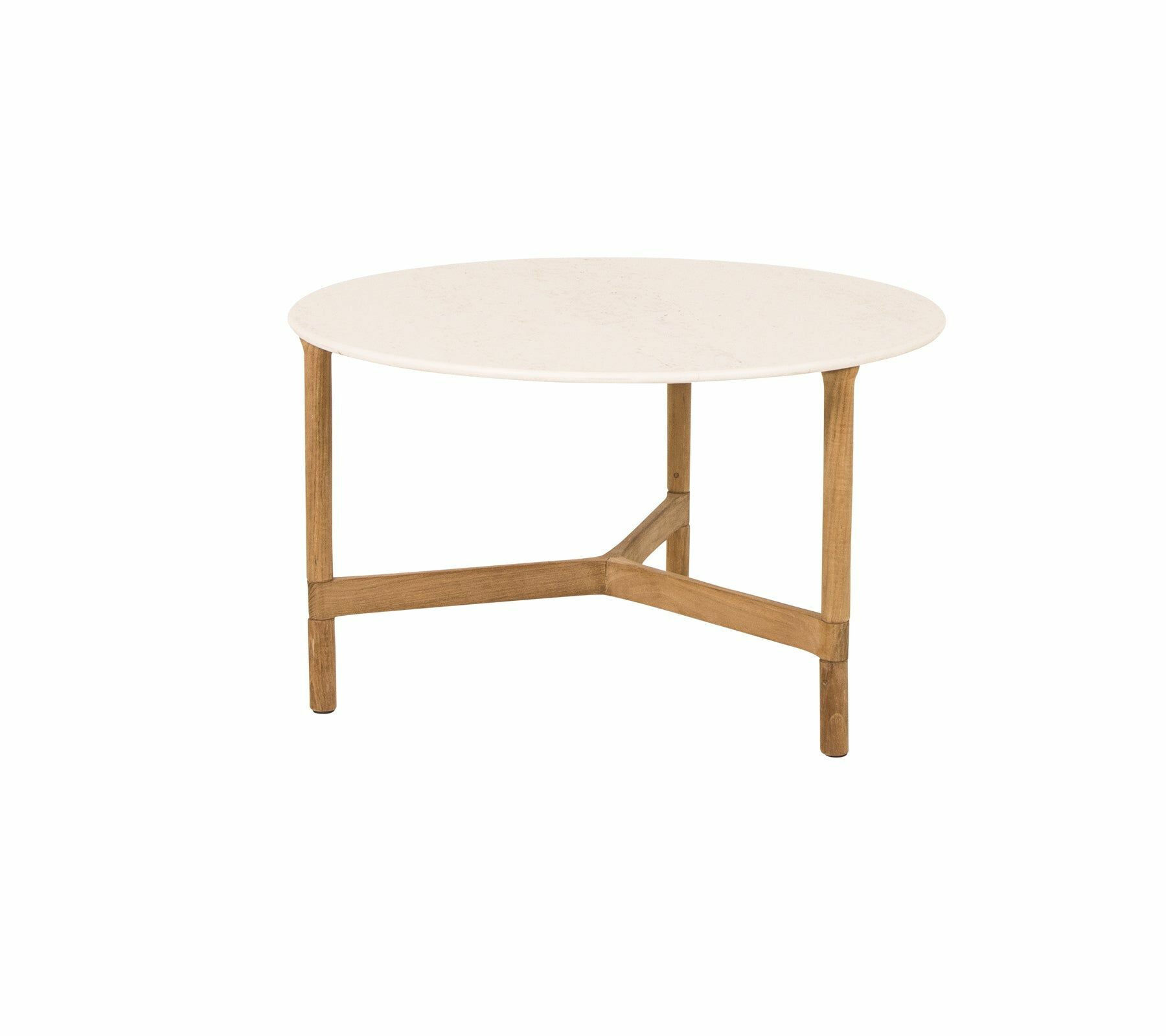 Cane Line - Beistelltisch Twist Medium Platte Rund Fossil Keramik Travertin Look Creme Gestell Teak - 1