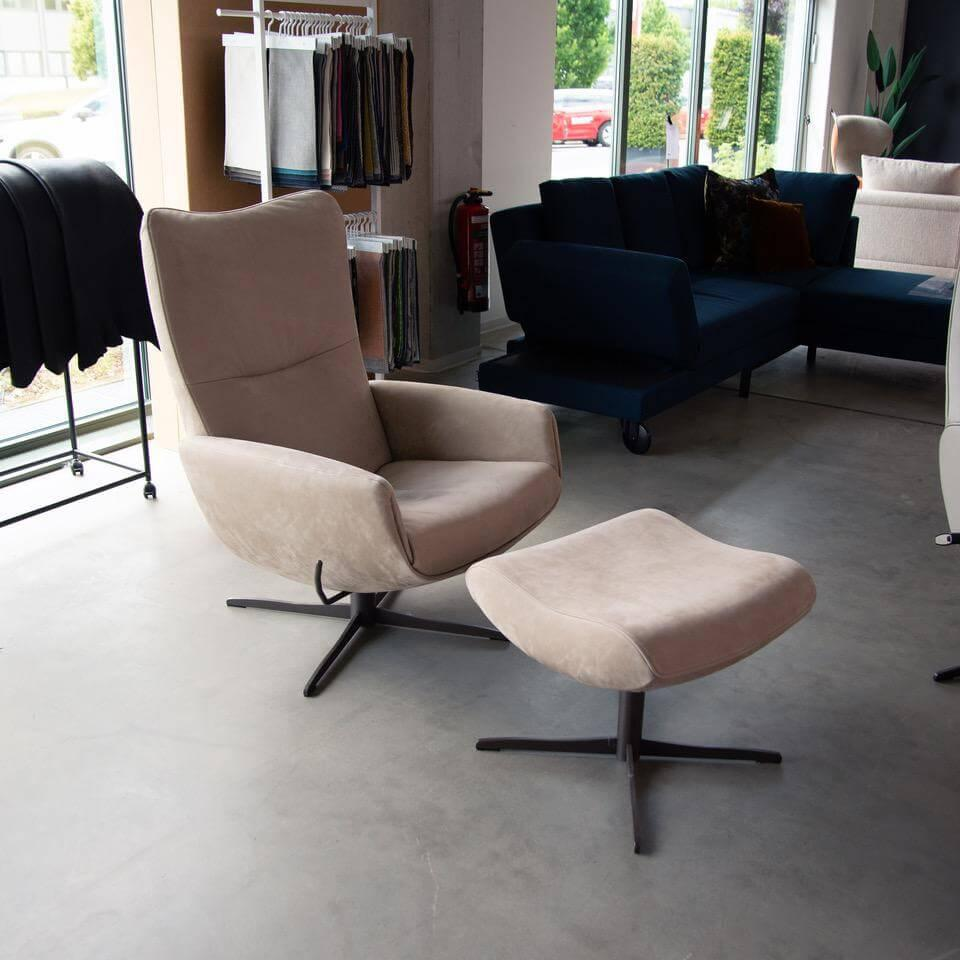 Jori - Relaxsessel Time Out Nubukleder Cream Braun 4 Sternfuß Bronze Inklusive Hocker - 3