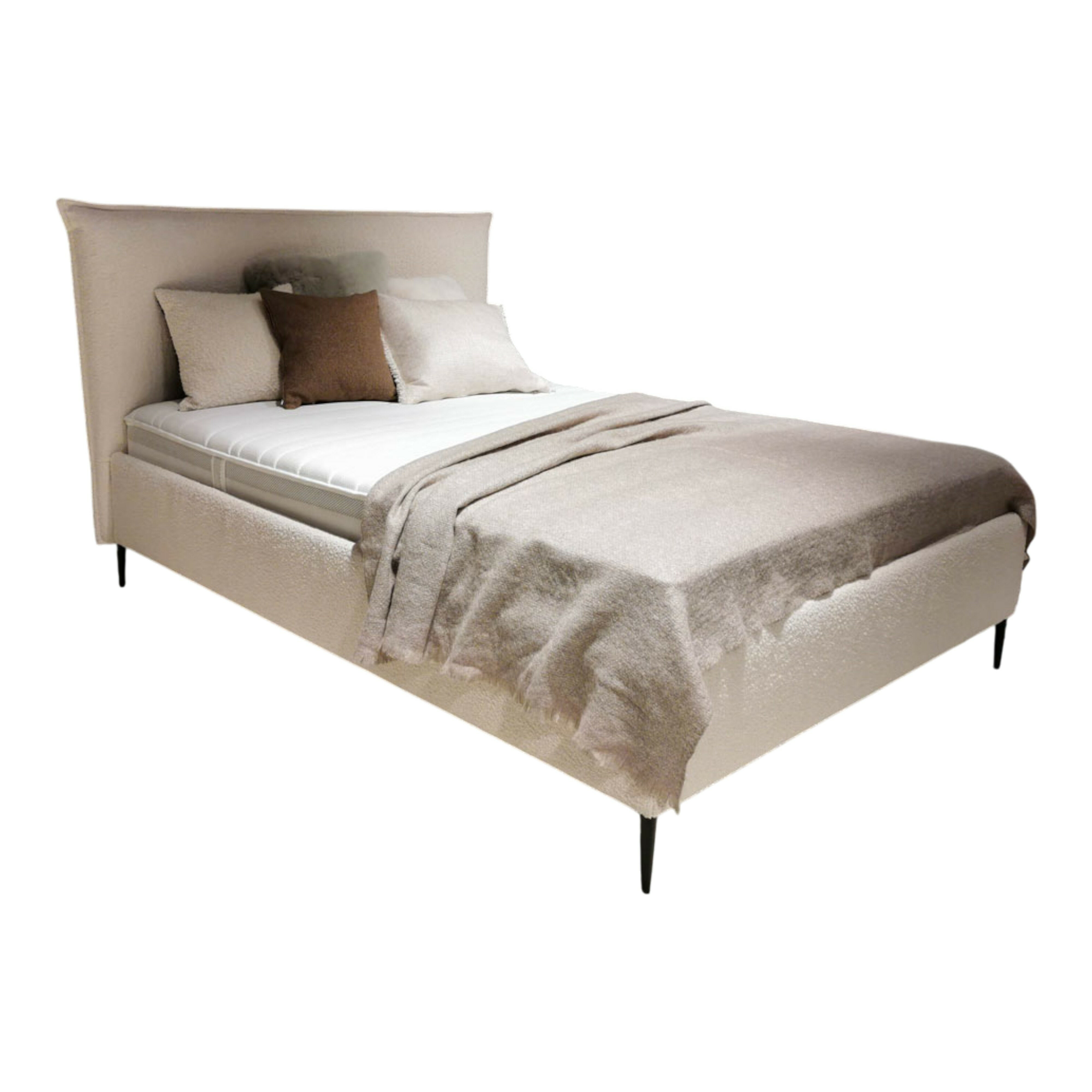 Signet - Polsterbett Soraya Stoff Locarno Creme Füße Aluminium Pulverbeschichtet Schwarz mit Lattenrahmen - 1