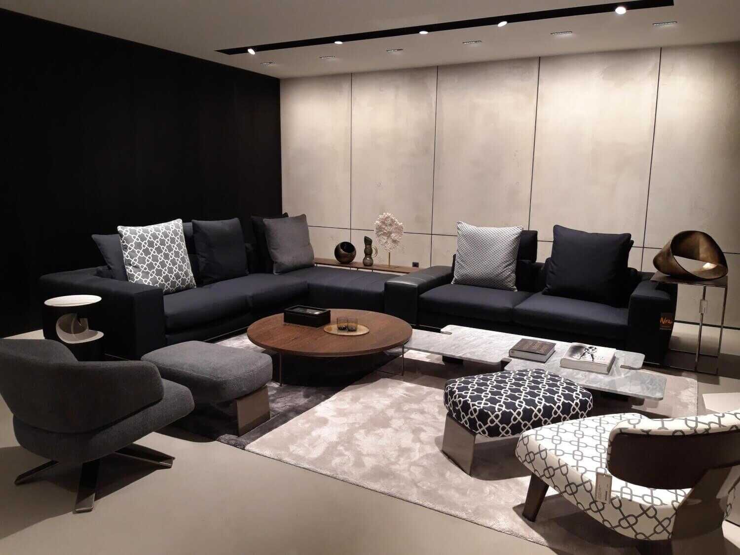 Minotti - Ecksofa Freeman Stoff Fresco Lana 03 Blue Notte (H) Aspen 21 Blue Ocean Blau - 1